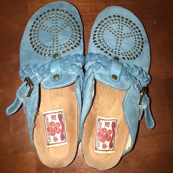 Lucky Brand Shoes - Lucky Brand leather peace sign clogs, slides